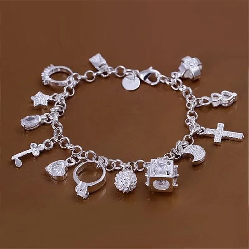 Thirteen Charms Silver Bracelet