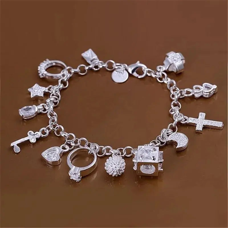 Thirteen Charms Silver Bracelet
