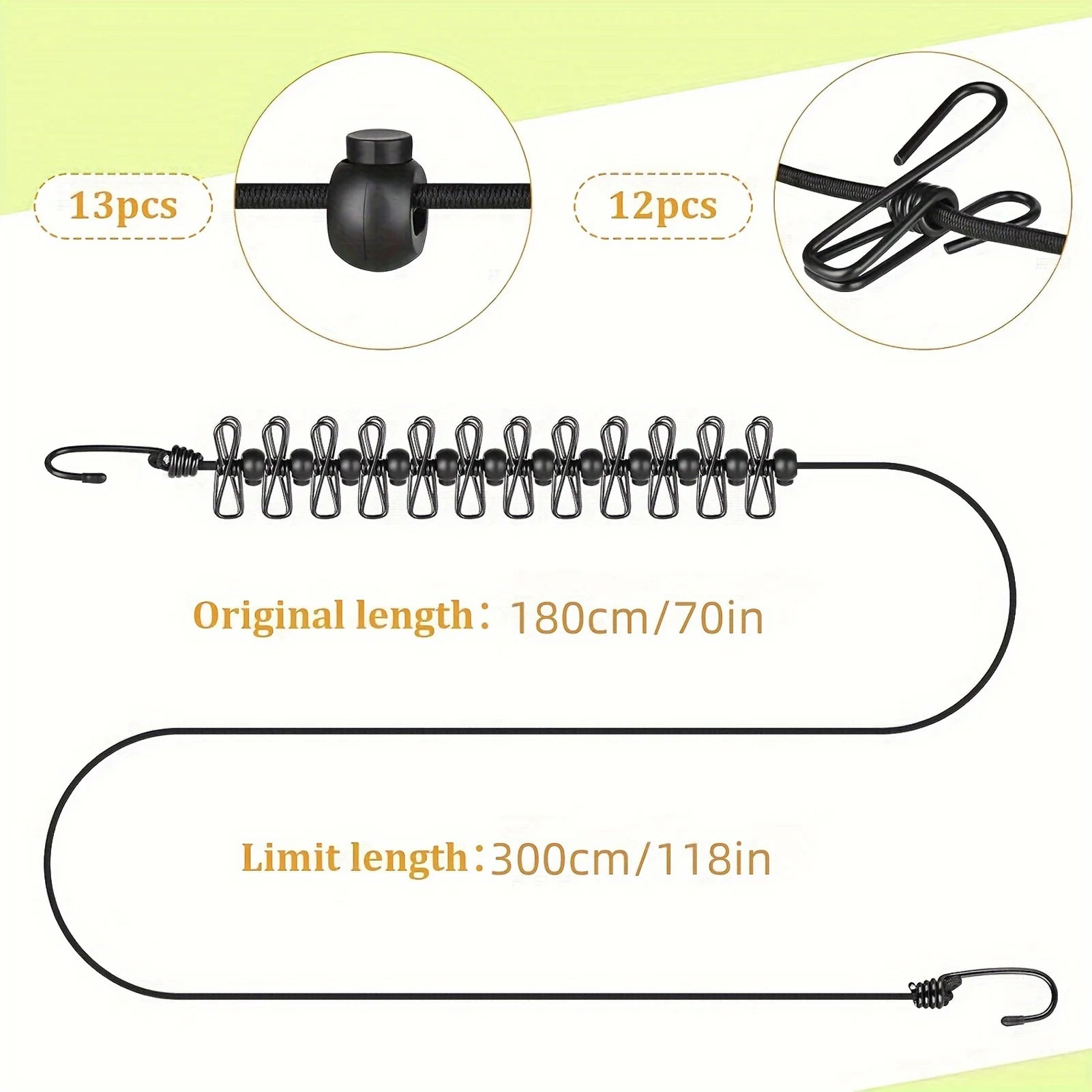 Portable Travel Clothesline with 12 Clips