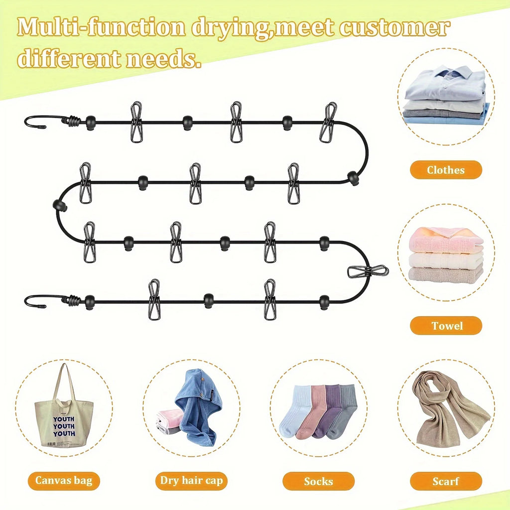 Portable Travel Clothesline with 12 Clips