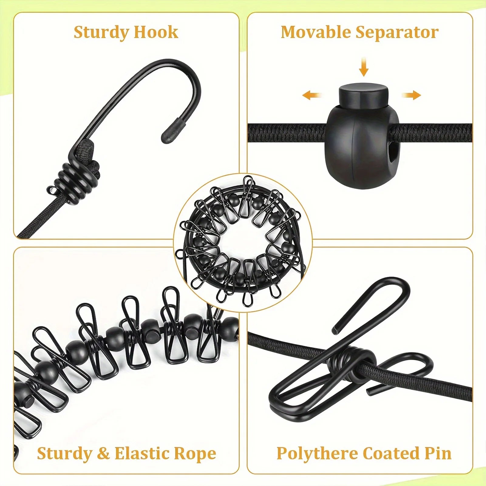 Portable Travel Clothesline with 12 Clips