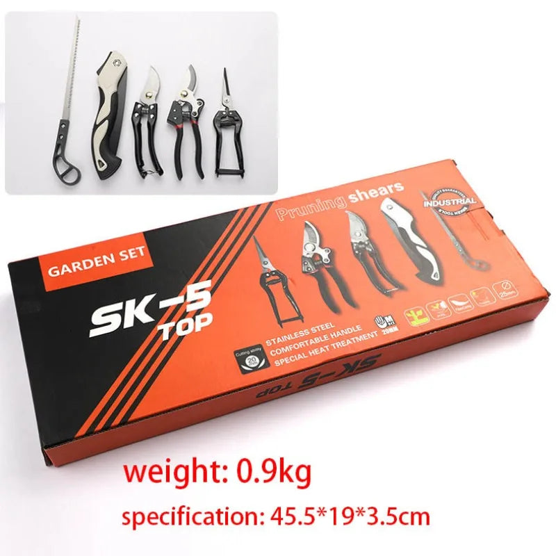 Gardening Five-Piece Tool Set – Pruning Scissors, Folding Saw & Toolbox for Flower Planting