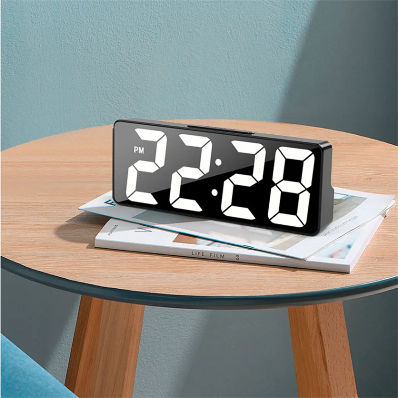 MirrorGlow LED Digital Alarm Clock with Temperature Display