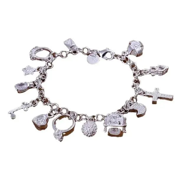 Thirteen Charms Silver Bracelet