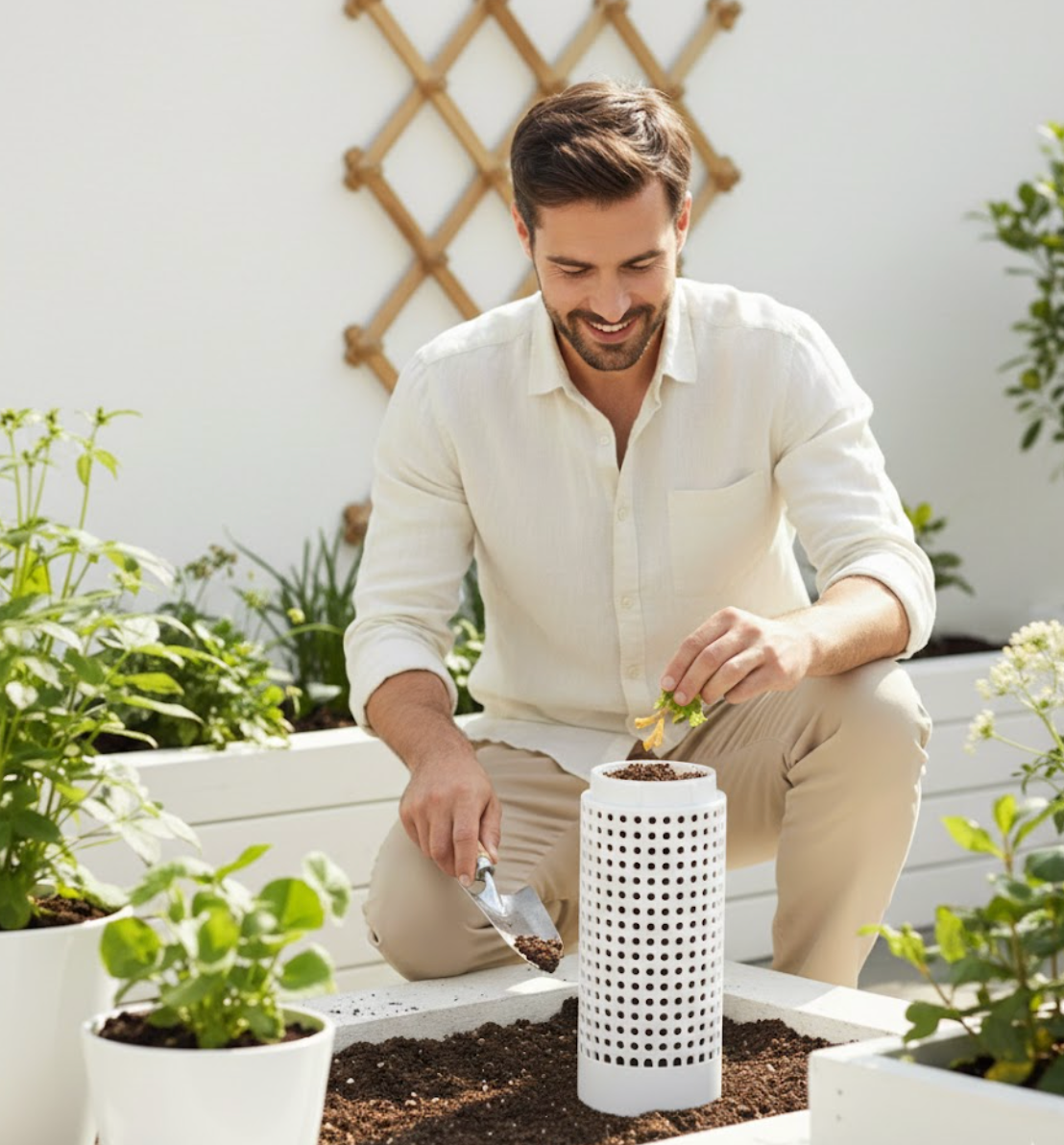 Compact White Earthworm Compost Bin – Garden & Courtyard