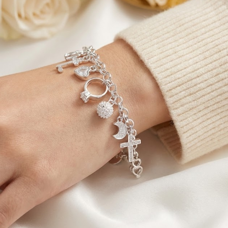 Thirteen Charms Silver Bracelet