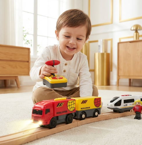 Remote Control Electric Train for Wooden Tracks