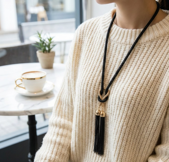 TasselCharm Long Pendant Necklace