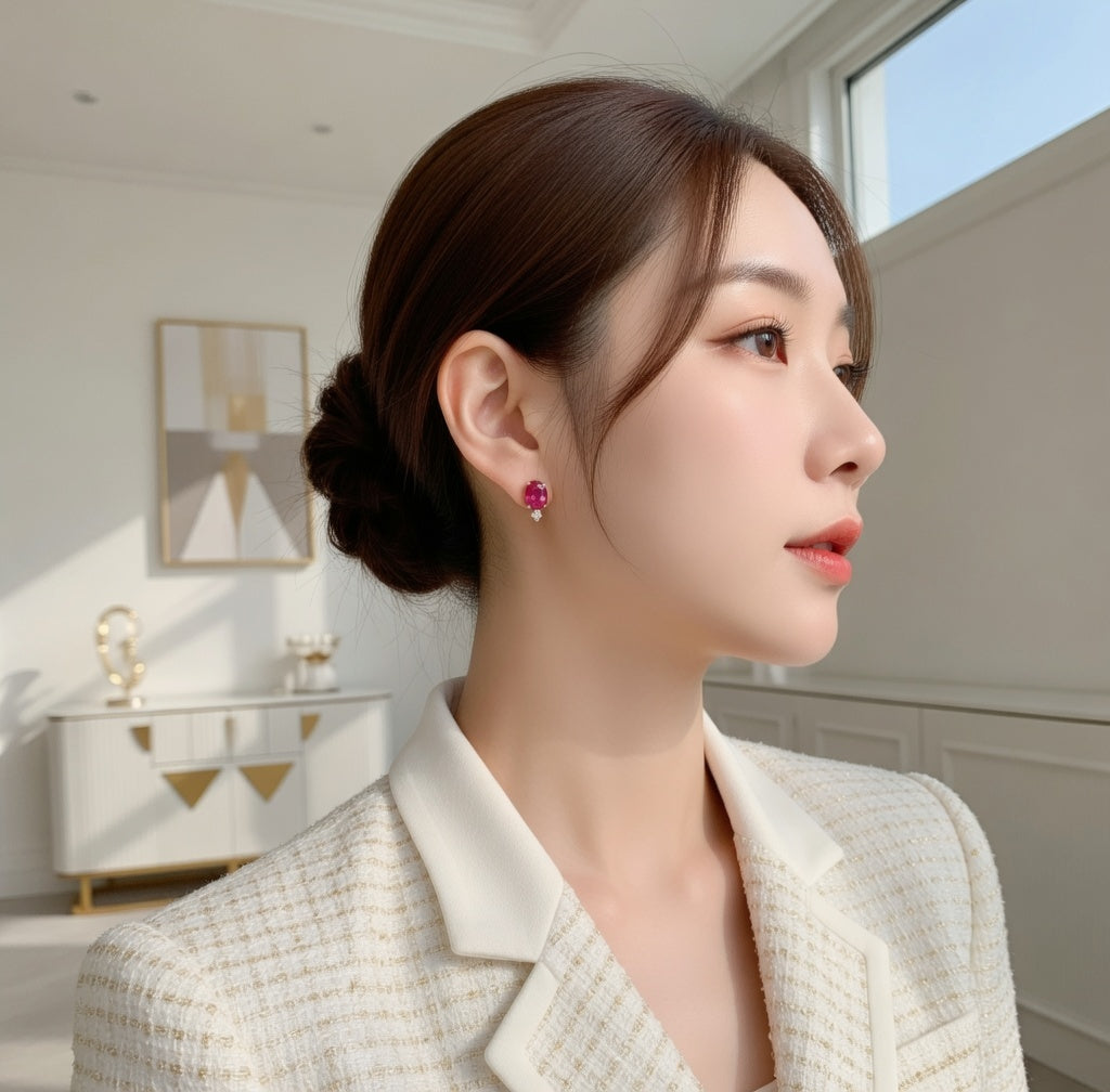 Nova Chic Red Oval Earrings